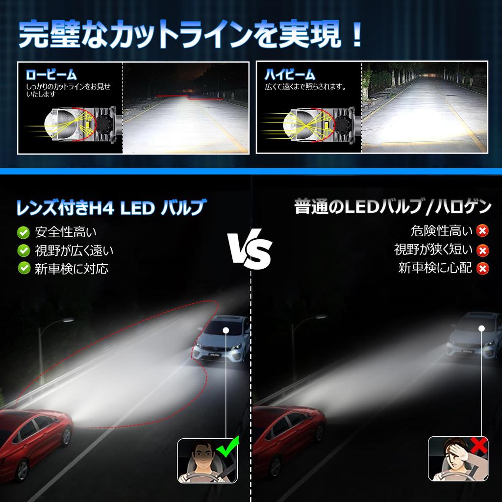 Opplight H4 LED Super H19 LED Genuine Meets New Vehicle Inspection LED Instant Quiet Cooling Noise LED Headlights for DC12V Set of 2 Headlights,