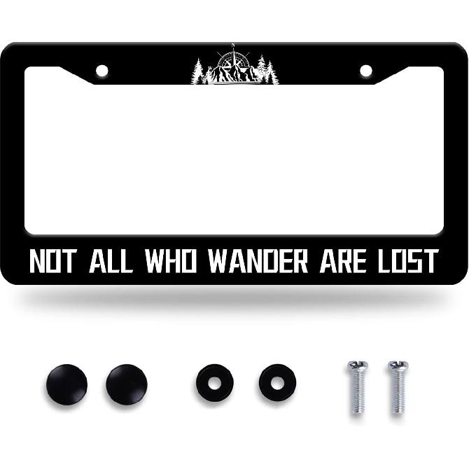 Not All Who Wander Are Lost License Plate Frame Mounta Compass License Plate Stainless Steel Auto Parts Funny License Plate Decorative With Screws