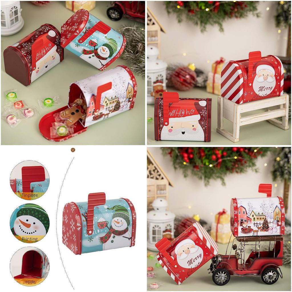 Charming Red Christmas Mailbox Decorative Metal Gift Box For Festive Candy Storage