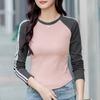 Spring and Autumn Women's Casual Clashing Retro Plug Sleeve Long Sleeve Bottom Inner T-shirt