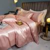 Solid Silk Bedding Set with Duvet Cover Bed Sheet Pillow Case Luxury Single Double Couple Rayon Satin Pillowcases Bedsheet