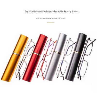 Ultralekkie metalowe okulary do czytania z etui z uchwytem na długopis - Unisex mini design