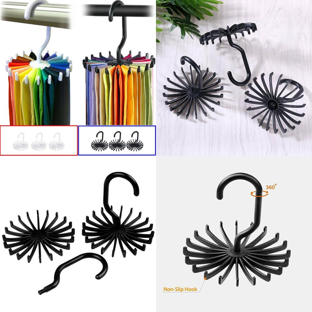 Versatile 20 Rotating Tie Rack Hanger Organizer With Secure Non-slip Arms For Ties