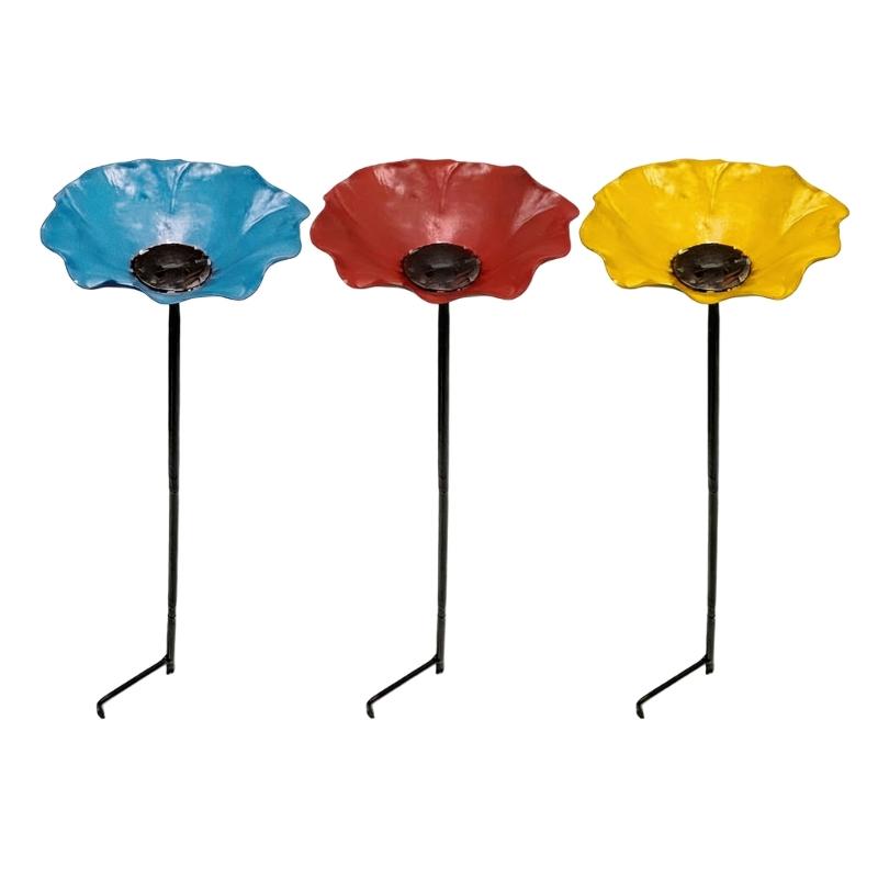Handcrafted Metal Flower Stake Butterflies Feeder For Garden Decoration Doubles As Bees Watering Station And Bird Bath