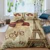 Old Newspaper Duvet Cover Set Vintage French Bedding Set Brown Quilt Cover For Kids Boys Girls Teens Polyester Comforter Cover