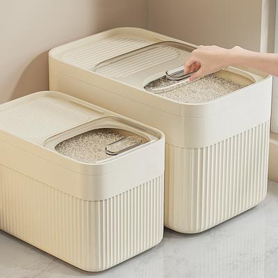 Household Rice Bucket with Measuring Cup Large Capacity Airtight Rice Storage Container with Push-Pull
