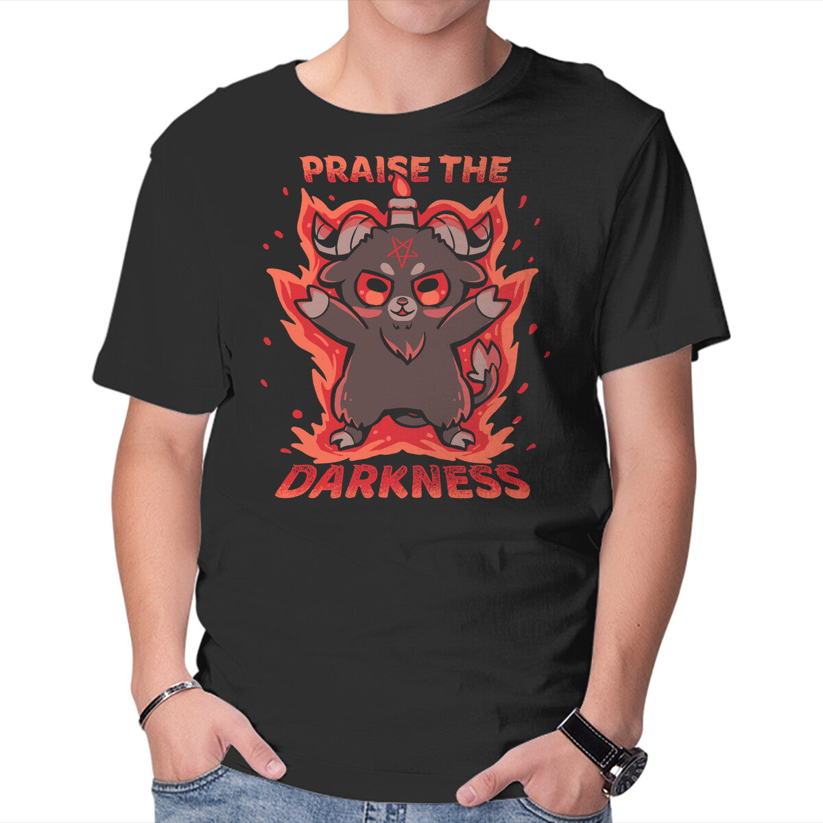 Unisex Crew Neck T-Shirt Praise The Darkness Graphic Short Sleeve Casual Tee L