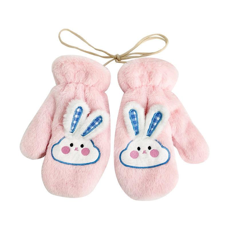 Cartoon Plush Gloves Winter Women's Plush Thermal Gloves Student Riding Windproof Full Finger Cover Couple Neck Gloves