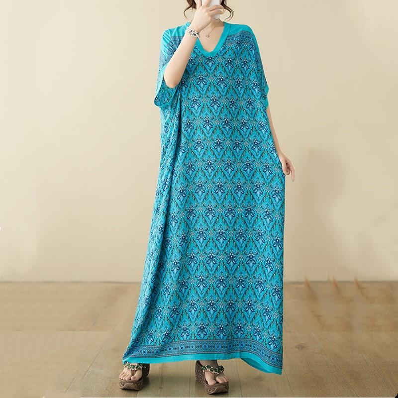 Krátký rukáv Nadměrná velikost vintage květinová novinka v šatech pro ženy ležérní volné Maxi dlouhé letní šaty