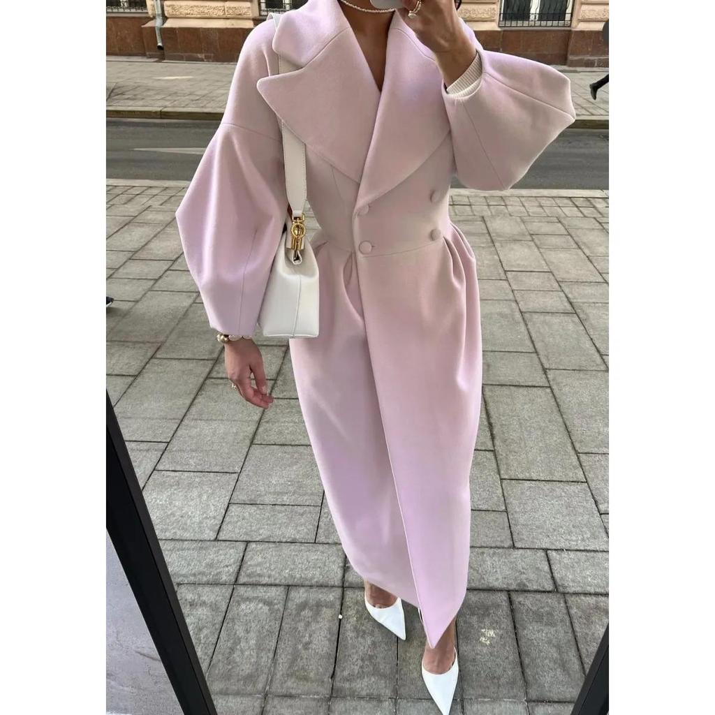 Kadınlar İçin Kışlık Mont Moda Düz Bol Yaka Çift Düğmeli Trençkot Vintage Uzun Kollu Ceketler Sıcak Kalın Kadın Yeni Gelenler Montlar