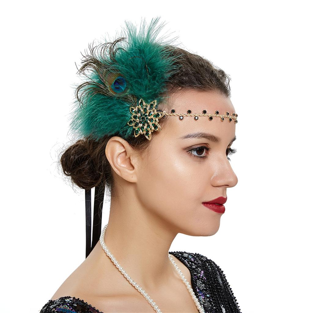 Vintage 1920s Flapper Cosplay Party Feather Headband Women Costume Accessories 20s Cocktail Party Dress Up Headpieces