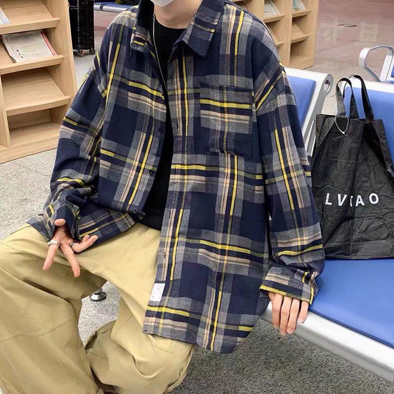 Korean Student Loose-Fit Trendy Plaid Shirt: Unisex Hong Kong Style Long Sleeve Jacket