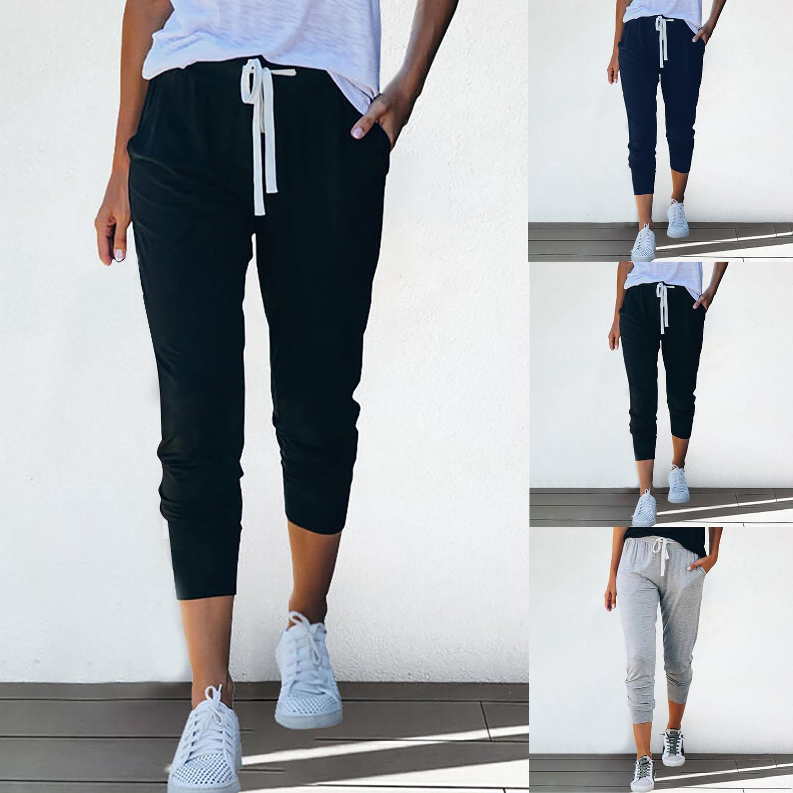 

Женские однотонные брюки с тонким шнурком и карманами для свободного времени