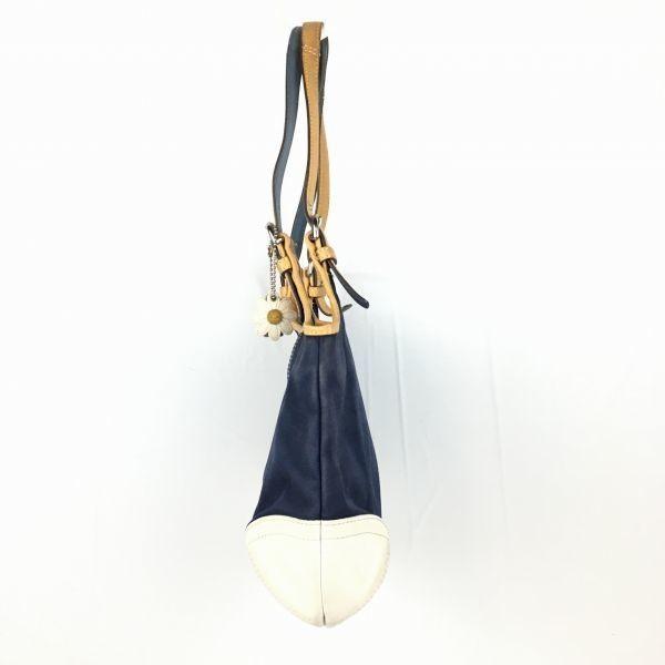 Coach Handbag Shoulder Bag Navy×White with Flower Charm(USED)