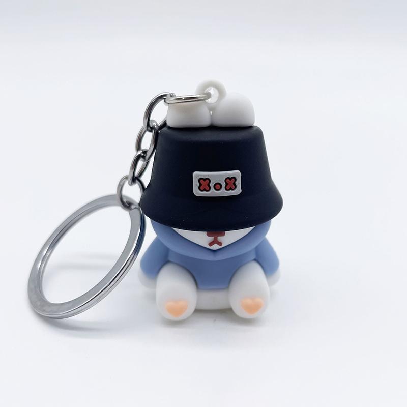 Porte-clés pendentif ours endormi mignon chapeau de seau en PVC porte-clés poupée ours porte-clés couple sac porte-clés de voiture bijoux ornement