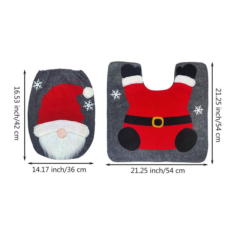 Weihnachts-Wicht Toilettensitzbezug mit Teppich Wicht Wasserabsorbierender Toilettensitzbezug für Weihnachten Staubdichtes Toilettensitzbezug-Set