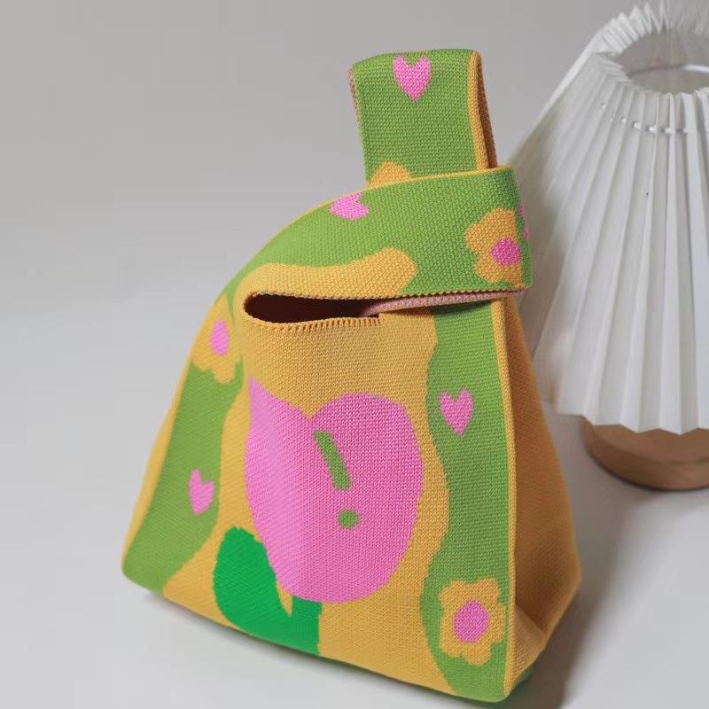 Ins Internet celebrity handbag women's knitted wool bucket bag Japanese and Korean version versatile hand carry casual tote bag box lunch bag