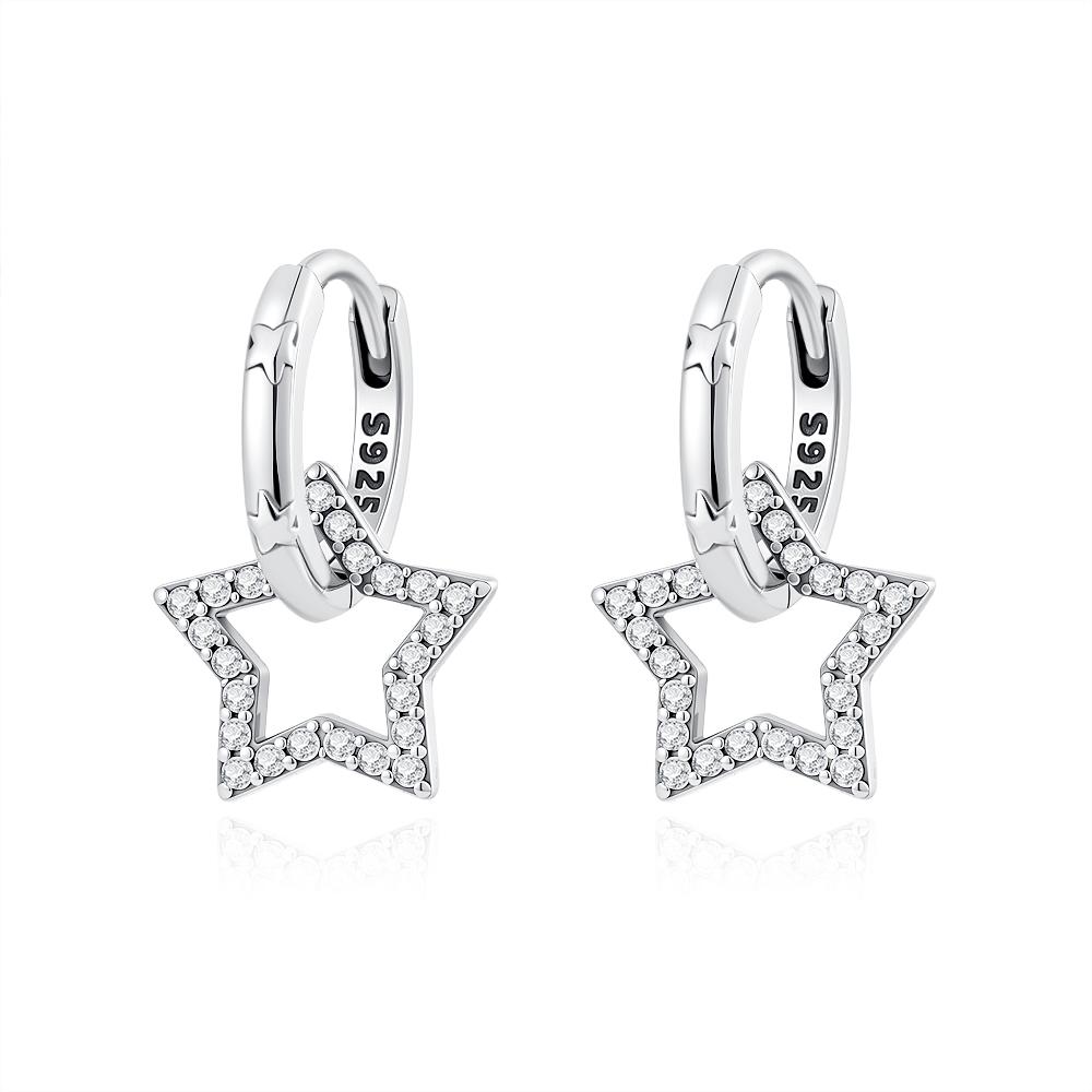 925 Silver Star Moon Earring Set, Sun Moon Star/Zircon Inlaid Design Vintage Trendy Stud Huggie Earrings for Women
