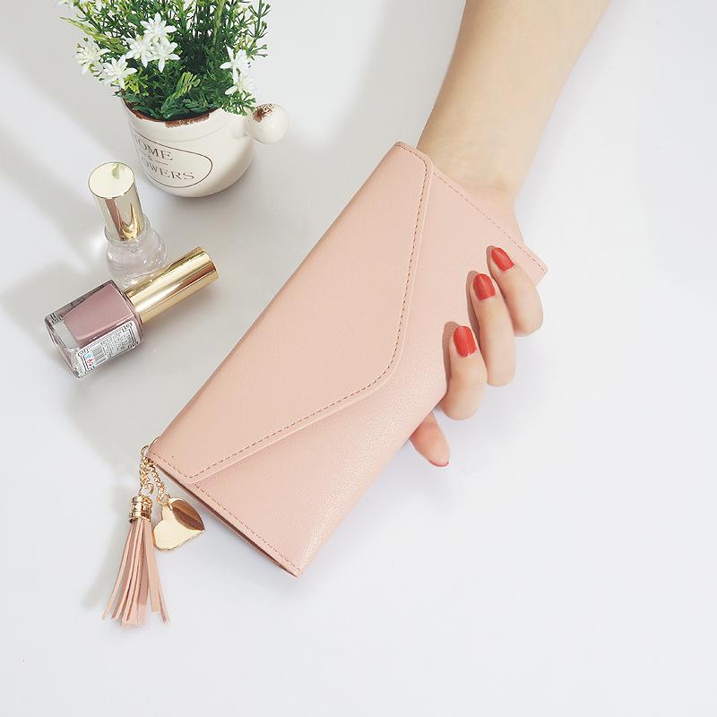 Women's Long Korean-Style Wallet with Heart Pendant and Tassel