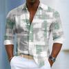 Men's Shirt with Simple Geometric Lines Printed in Contrasting Colors, Loose Long Sleeved Top, Daily Casual Versatile Shirt