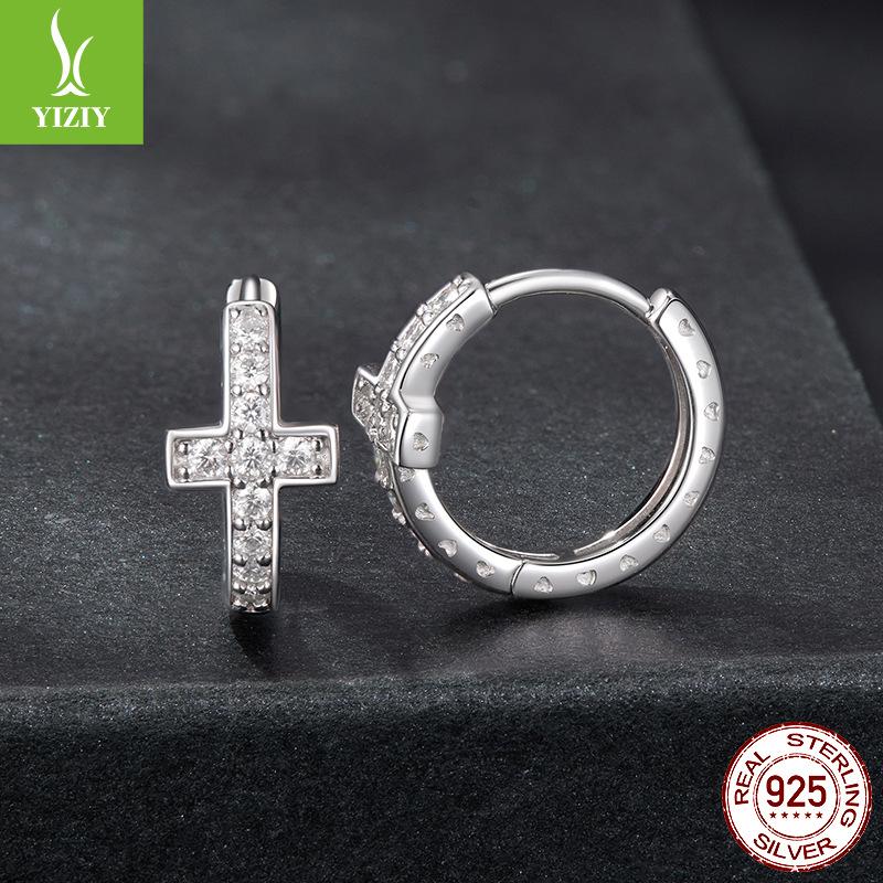 Cross Moissanite Earrings, Personalized Sparkle Full Diamond S925 Sterling Silver Earrings