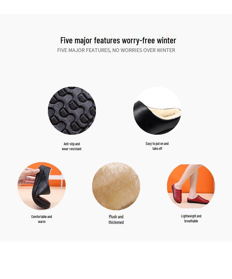 Women's Waterproof Non-Slip Winter Shoes - Comfortable Leather Slippers for Mid-Aged & Elderly