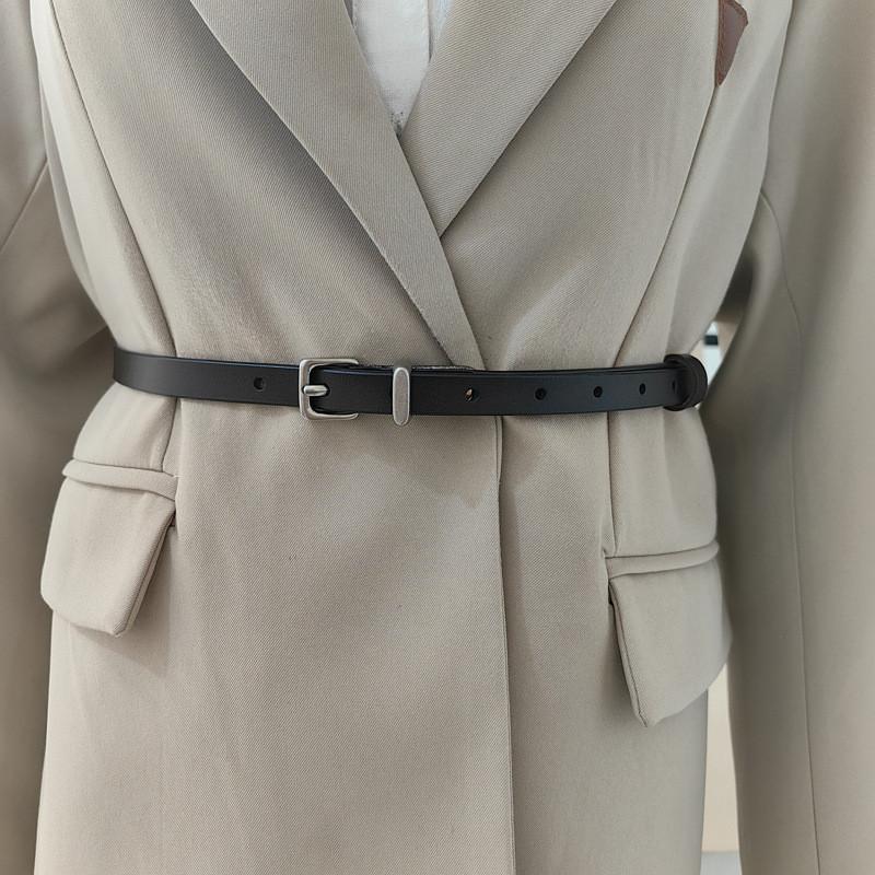 Genuine Leather Slim Belt Women With Alloy Pin Closure For Fashionable Daily Use
