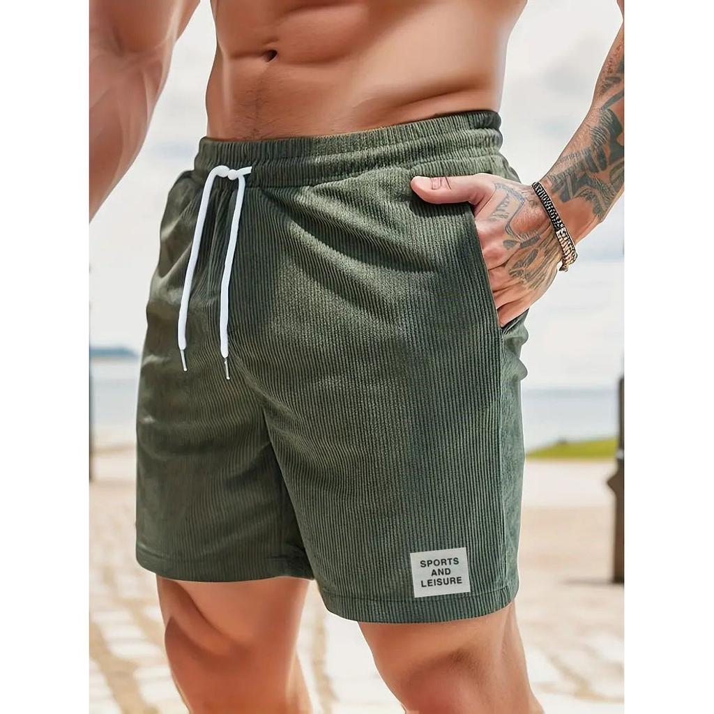 Summer Men Corduroy Sweatpants Casual Shorts Men's Beach Shorts Basketball Short Trousers Solid Color Label Sportswear Men