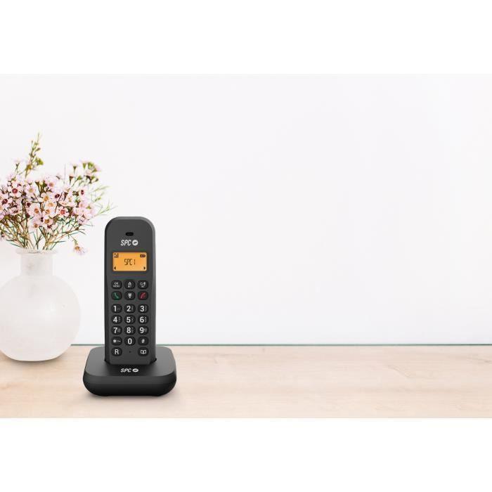 SPC Keops – Téléphone Fixe Sans Fil Avec Écran Lumineux, Identification De L'appelant, 50 Contacts, Mode ÉCO - Noir
