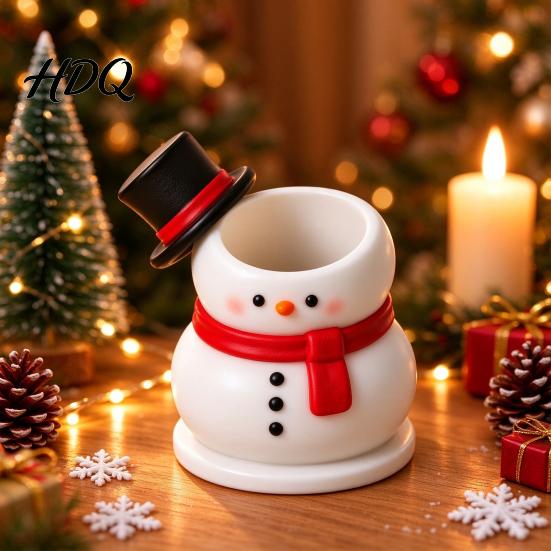 Holiday Home Decoration Cute Snowman Storage Container Durable Resin Makeup Brush Holder Entryway Key Tray Decorative Pen Holder for Office Tabletop