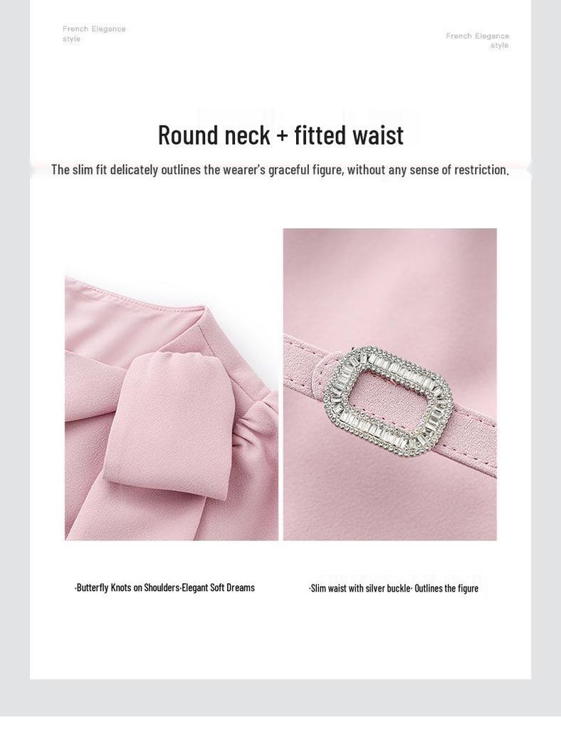 Quiet Luxury Bow Adorned Summer Dress - Elegant Waist-Hugging Style