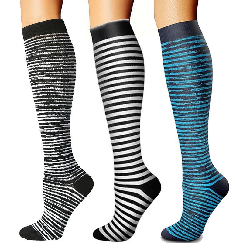 Unisex Gestreifte Kompressions-Radsocken – Elastisch, Stilvoll und Stützend für Fitness und Schöne Beine