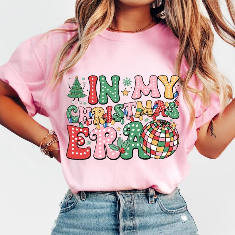 

In My Christmas Era Lights Iron Tshirts Winter Xmas Decor Tee Funny Tshirts Hip Hop Streetwear Trendy Womens Clothing Y2k Tops 4XL