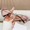 Retro Juwelenrahmen Diamant Sonnenbrille Übergröße Y2K Katzenauge Strass Sonnenbrille Kostüm Partybrille für Damen & Herren