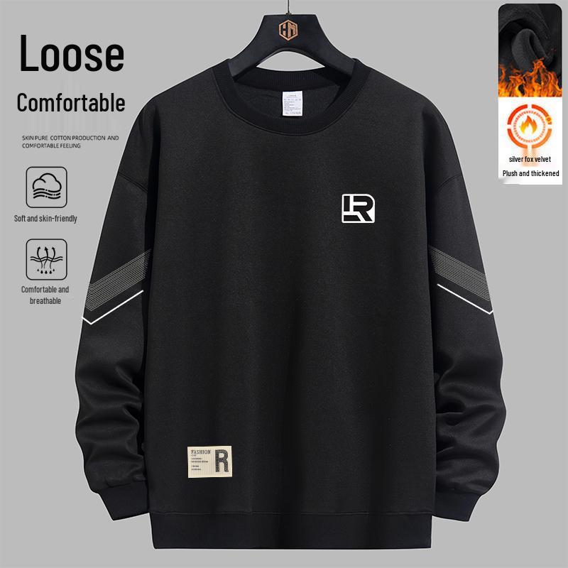 Men's Long-Sleeve Trendy Printed Hoodie - Loose Fit, Plus Velvet, Autumn/Winter Casual.