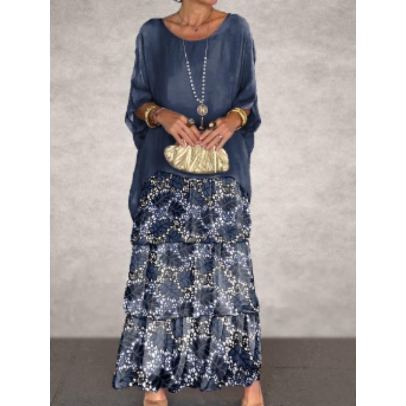 Women's Fashion Summer Spring Solid Color Print 2/1 Sleeve O-Neck Casual Dresses