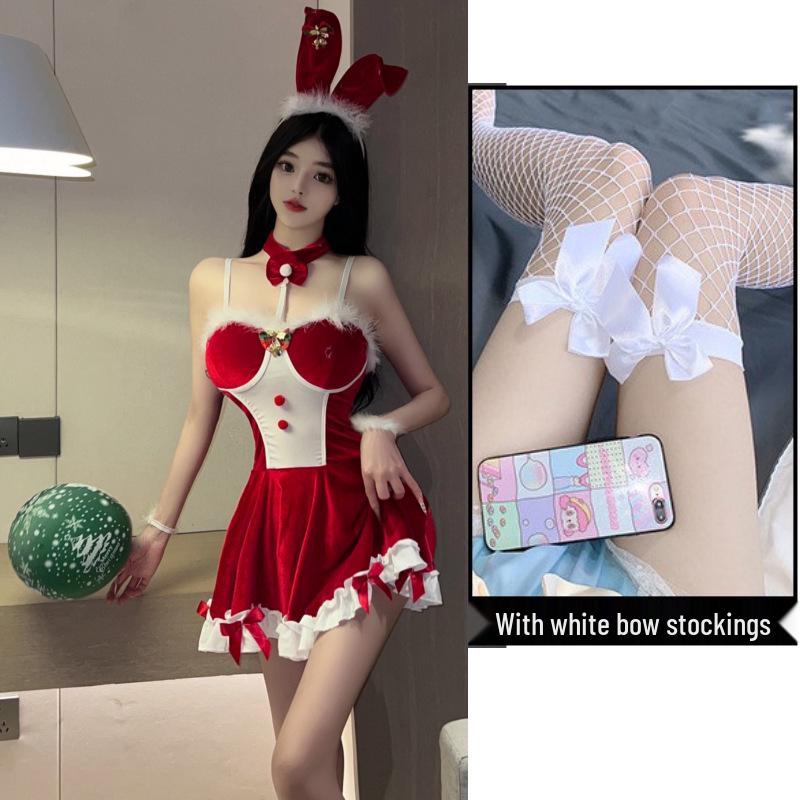 Red Bunny Girl Temptation Dress - Sexy New Year Christmas Lingerie with Removable Battle Robe
