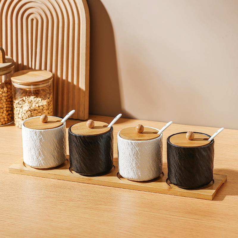 Kitchen Ceramic Seasoning Jar Seasoning Box Kitchen Chili Salt Sugar Jar MSG Pepper Seasoning Box Tableware
