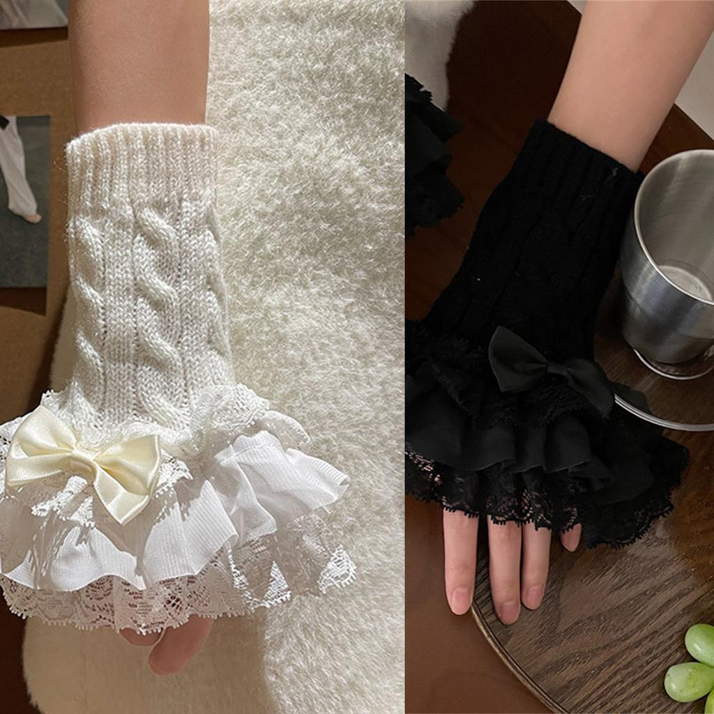 Women Gothic Lace Stretch Wrist Cuffs Knitted For Wedding Party Y2K Sleeve Wrist Cuffs Ruffled Lace