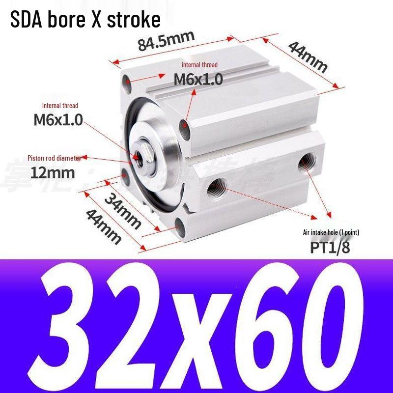 SDA Mini Pneumatic Cylinder, High Thrust, Thin Type, Bore Sizes 20/25/32/40/50