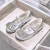Girls princess shoes 2025 spring new silver show wedding soft sole with dress girls leather shoes children's single shoes