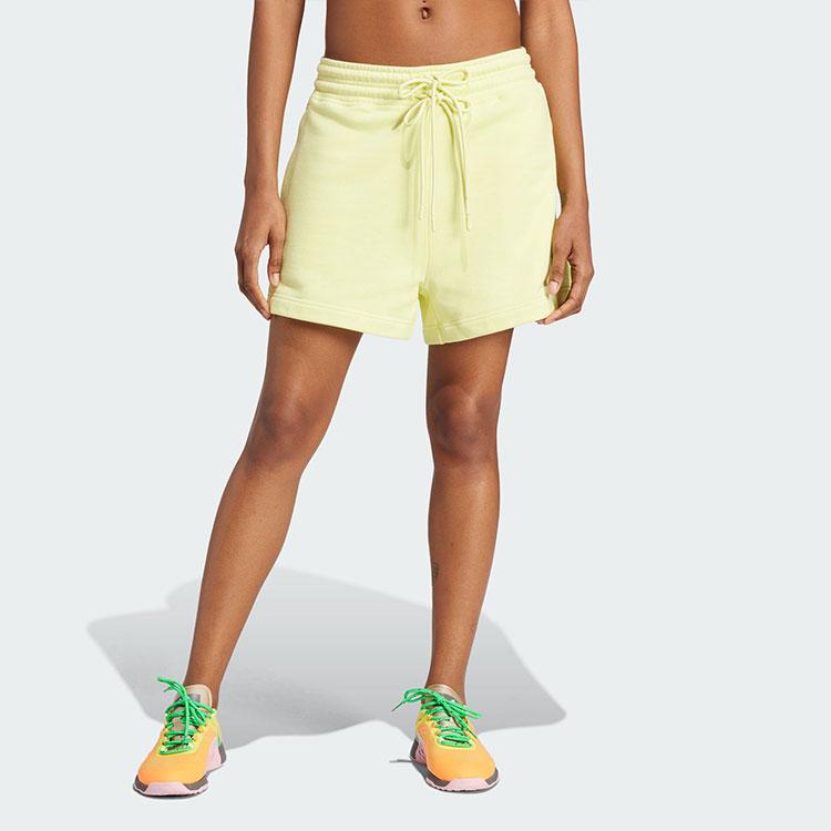Adidas Truecasuals Terry Shorts With Small Logo Print And Drawstring Women Bottoms Pink Yellow IT8275