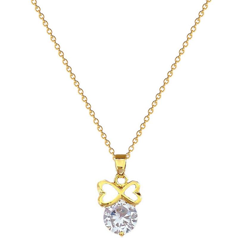 Titanium Steel Light Luxury Temperament Gorgeous Full Diamond Bow Necklace Women'S Versatile Collarbone Chain Titanium Steel Chain