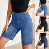 Stretchy Jean Shorts for Women High Waisted Tummy Control Pull On Denim Shorts Summer Casual Knee Length Jorts with Pockets