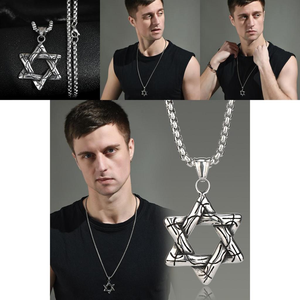 Vintage Six-pointed Star Pendant Necklace In Durable Titanium Steel For Men And Women