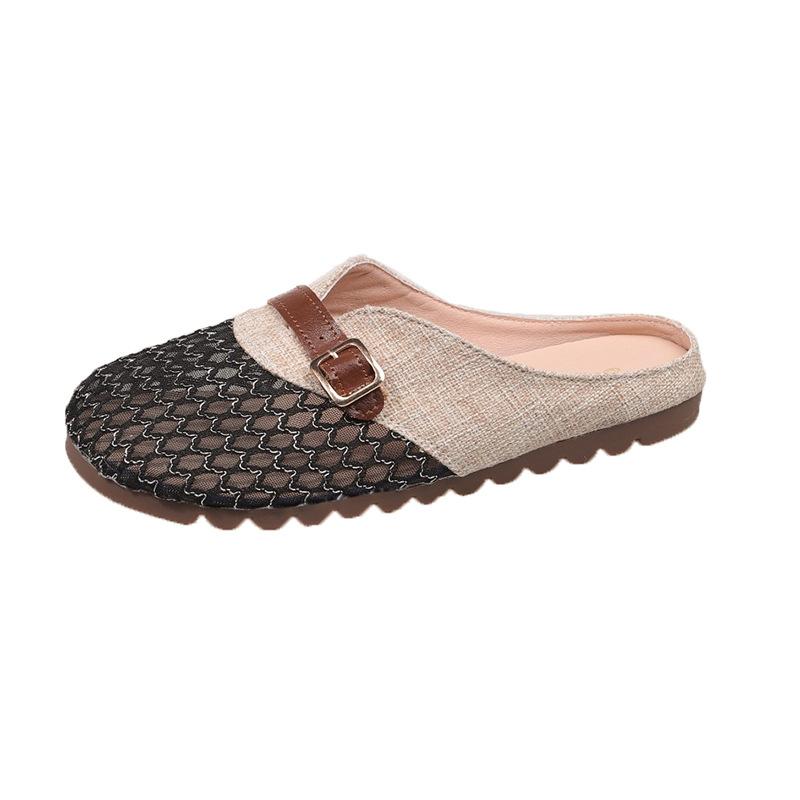 

Women Shoes 2026 Summer New Fashion Round Toe Metal Decoration Half Drag Shoes Comfort Non Slip Soft Sole Outdoor Casual Sandals 35 чорний