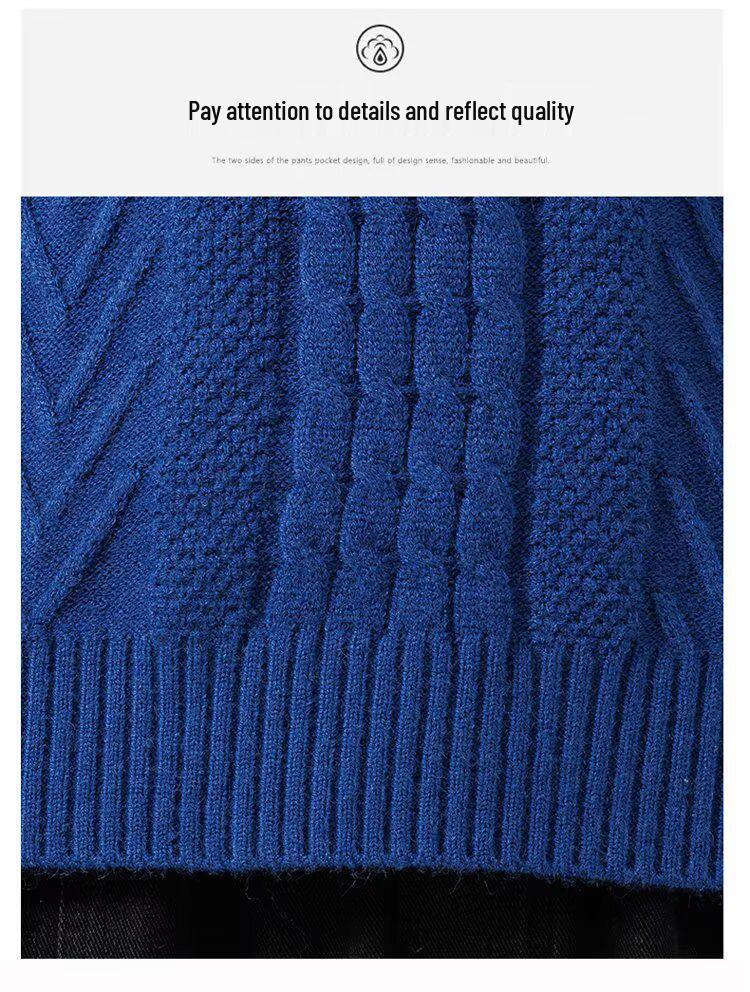 Men's Diamond Jacquard Alpaca Wool Crew Neck Sweater - Skin-Friendly Casual Pullover for Autumn and Winter