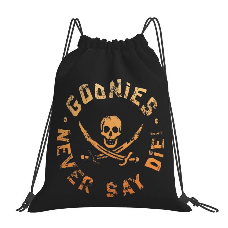 Custom The Goonies Never Say Die Drawstring Bags Women Men Foldable Sports Gym Sackpack Gothic Pirate Skull Training Backpacks