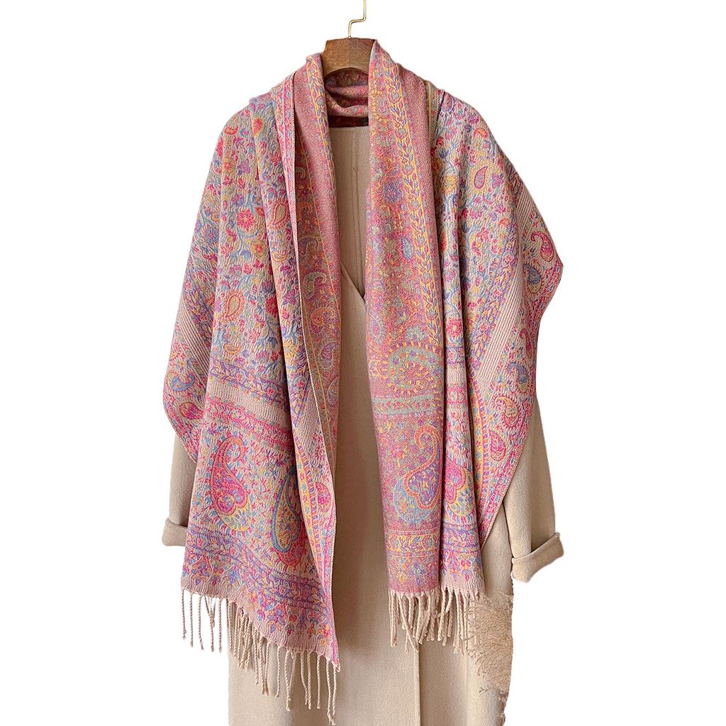 Ethnic Style Jacquard Cashew Flower Travel Scarf Women's Jacquard Fringed Scarf Thickened Extra Long Cape Shawl