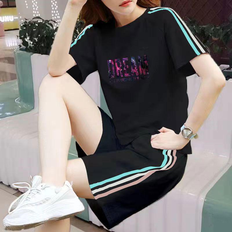 Women's Korean-Style Summer White Loose Plus Size Short Sleeve T-Shirt & Shorts Set